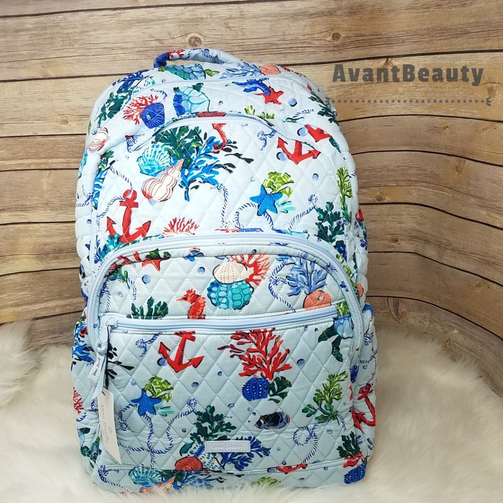 Vera Bradley Large Essential Backpack Anchors Aweigh Lunch Bunch Set Cotton Blue - Picture 8 of 16